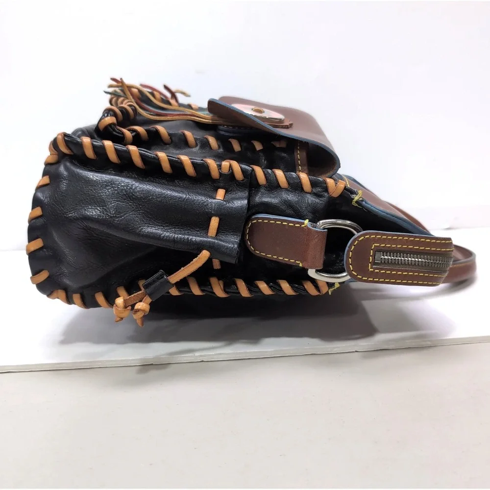 2005 Dooney & Bourke Bolero Western Satchel Black/Brown Leather Conchos Dust Bag